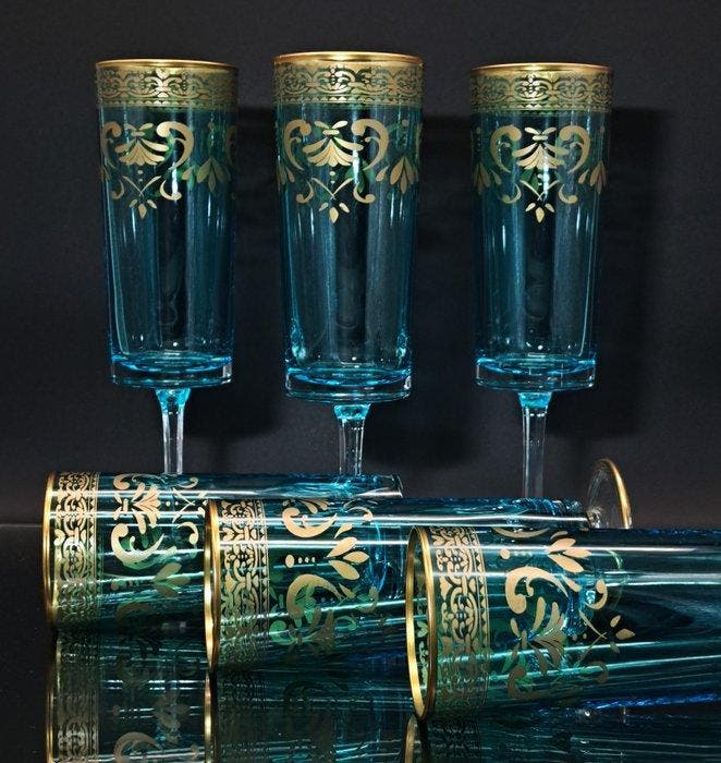 Artemisia - Drinkset - Arno - Kristal, gouden zecchino - Set, Antiek en Kunst, Antiek | Glaswerk en Kristal