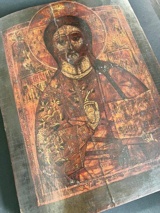 Icoon - Hout - Christus Pantokrator, Antiquités & Art, Art | Art non-occidental