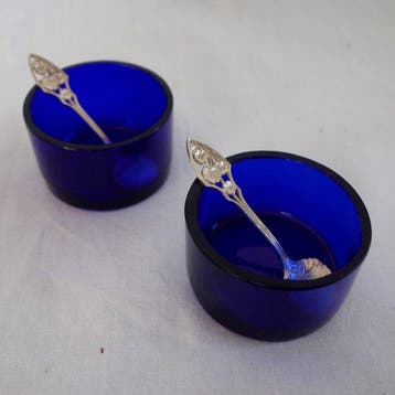 Baccarat - Salière - bleu cobalt et argent massif - Cristal