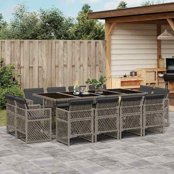 vidaXL 13-delige Tuinset met kussens poly rattan grijs, Verzenden, Tuinset
