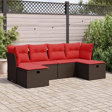 vidaXL 6-delige Loungeset met kussens poly rattan bruin, Verzenden, Nieuw, Loungeset