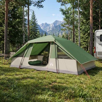 vidaXL Gezinstent met regenhoes waterdicht 10-persoons Groen, Caravans en Kamperen, Verzenden, Nieuw