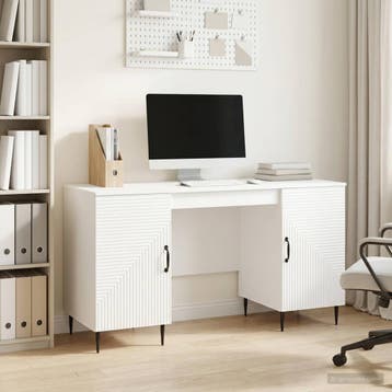 vidaXL Bureau Hoogglans Wit 142,5 x 50 x 75 cm Bewerkt hout, Huis en Inrichting, Bureaus, Verzenden, Nieuw