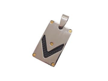 Veiling - Stoere Edelstalen Hanger met Carbon Fiber Inleg, Bijoux, Sacs & Beauté, Broches