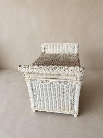 Doos - Vintage Boheemse stijl witte rieten opbergbank en