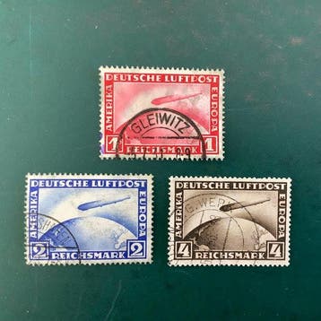 Duitse Rijk 1928/1931 - Zeppelins 1, 2 en 4 Mark - gebruikt, Postzegels en Munten, Gestempeld