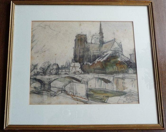 Jan Toorop (1858-1928) - Gezicht op de Notre Dame in Parijs, Antiek en Kunst, Kunst | Schilderijen | Klassiek