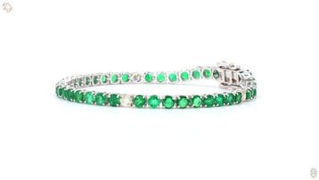 Armband - 14 karaat Witgoud - 9.66ct. tw. Smaragd - Diamant
