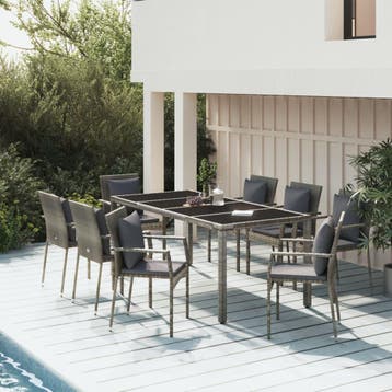 vidaXL 9-delige Tuinset met kussens poly rattan grijs, Tuin en Terras, Verzenden, Nieuw, Tuinset