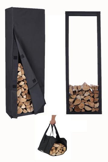 Lendo Online Range-bûches avec Housse 50x25x148 cm Noir