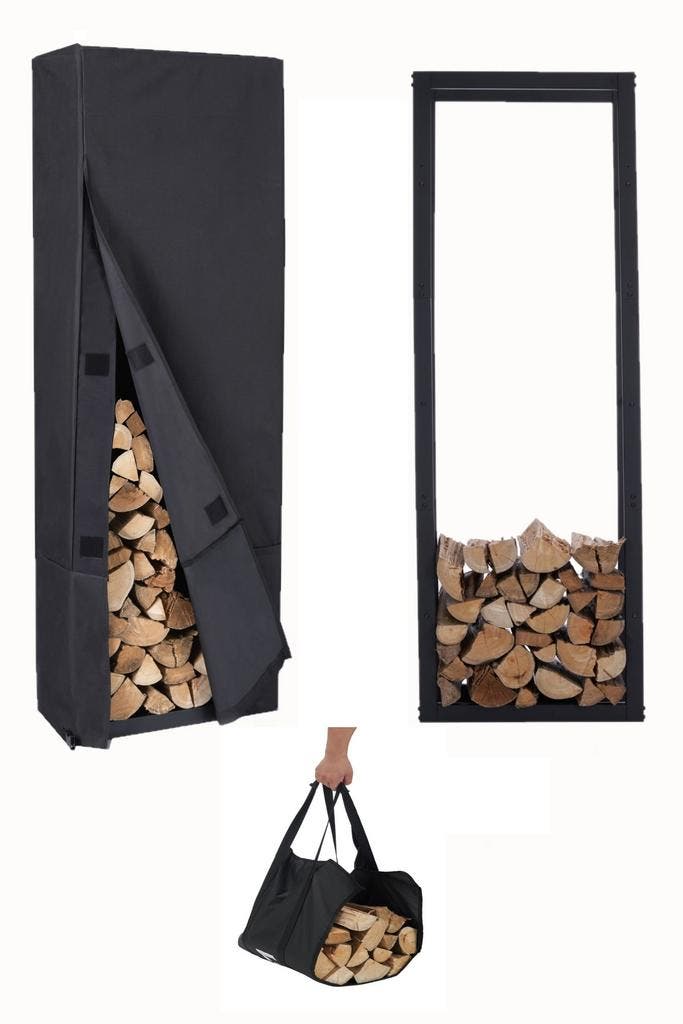 Lendo Online Range-bûches avec Housse 50x25x148 cm Noir, Jardin & Terrasse, Bois de chauffage