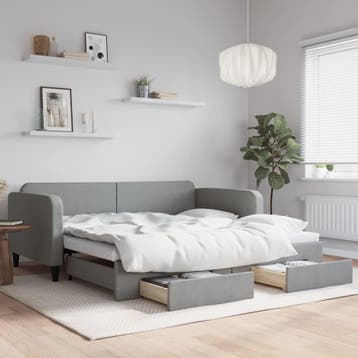 vidaXL Slaapbank onderschuifbed en lades 100x200 cm stof, Verzenden