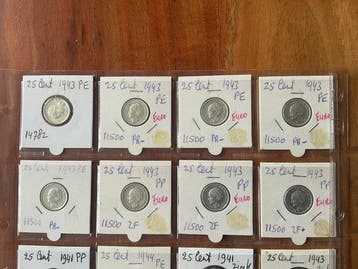 Nederland. Wilhelmina. 1941-1944 (28 stuks). Oorlogs geld.