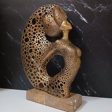 sculptuur, Silhouette Féminine - 38 cm - Marmer, Messing