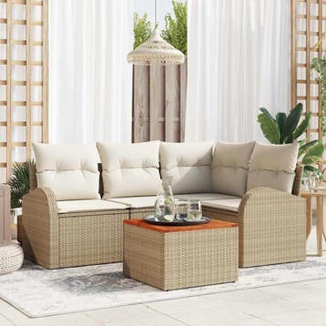 vidaXL Tuinbank Set 5 st Beige poly rattan, Verzenden, Nieuw