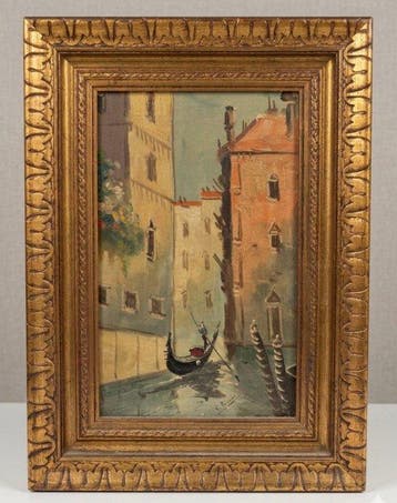 Vincenzo Romano (XX) - Canale veneziano con gondola