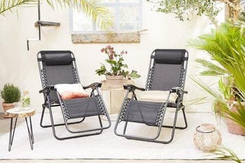 2dekans | Comfortable Ligstoelen - 2 Stuks - Zwart - Tuin, Ophalen of Verzenden, Nieuw