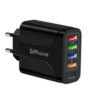 DrPhone HALOXIII – 48W 4 USB Poorten Snel Lader + USB-C PD, Verzenden, Nieuw