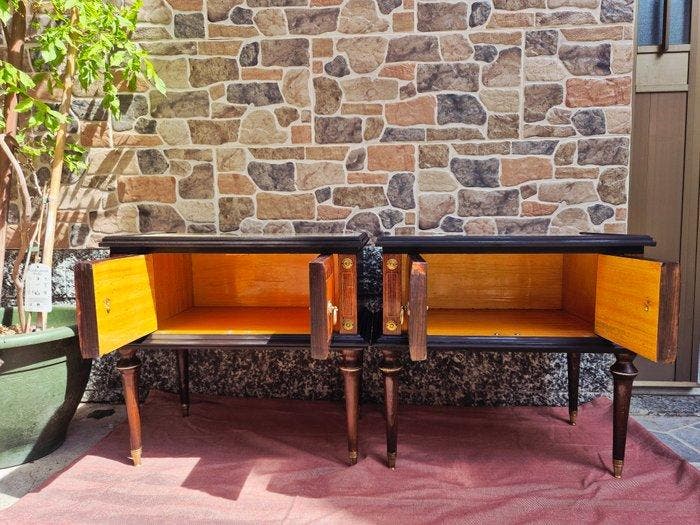 Nachtkastje - Hout, Glas, Verguld messing - Paar vintage, Antiek en Kunst, Kunst | Designobjecten
