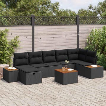 vidaXL Tuinbank Set 8 st Zwart poly rattan, Verzenden, Nieuw