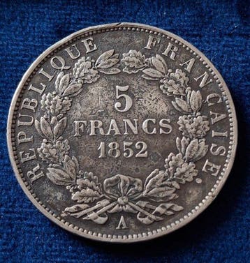 Frankrijk. 5 Francs 1852-A Louis-Napoleon Bonaparte (Zonder