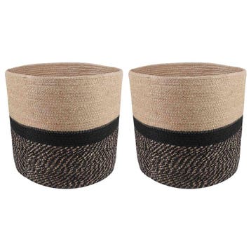 vidaXL Plantenpot Set 2 st Naturel en Zwart Ø 28 x 28 cm, Verzenden