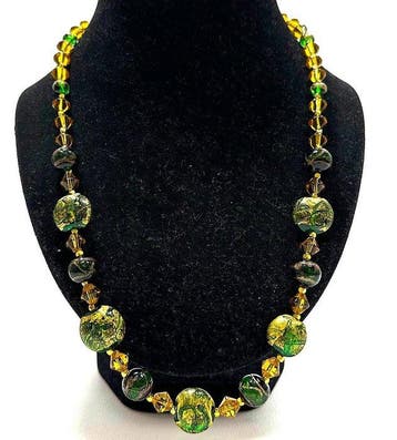 Ketting van Murano-glas – Kleur Smaragdgroen, Amber,