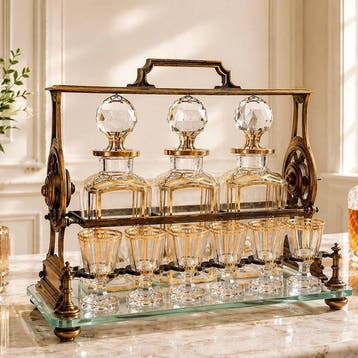 Service de boisson - Laiton, Cristal - Attribué à Baccarat