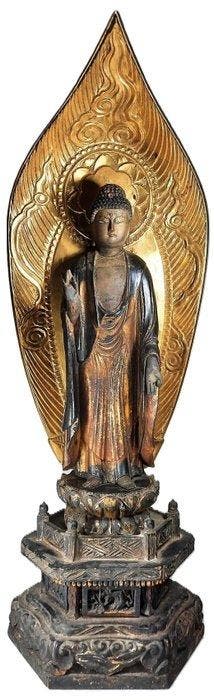 Amida Buddha with Gilt Flame Mandorla and Lotus Base 65cm