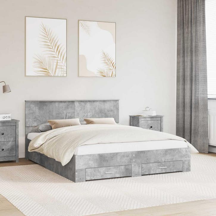 vidaXL Bedframe met hoofdeinde Beton Grijs 160 x 200 cm, Maison & Meubles, Chambre à coucher | Lits, Envoi