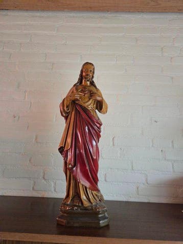 Beeld, Jesus en het Heilig Hart - 70 cm - Gips