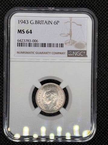Verenigd Koninkrijk. George VI. 6 Pence 1943 NGC MS64