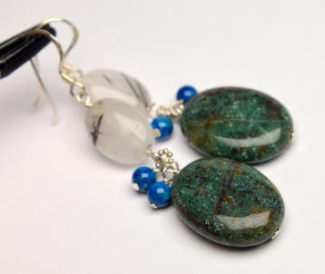 Argent 925 - Quartz rutile, Chrysocolle, Turquoise bleue -