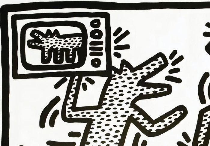 Keith Haring (1958-1990) - Untitled 1985 Tv, Antiquités & Art, Art | Dessins & Photographie