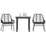 vidaXL 3-delige Tuinset poly rattan glas zwart, Tuin en Terras, Verzenden, Nieuw, Tuinset