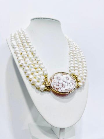 Zonder minimumprijs - Halsketting Zilver - Parel - Cameo, Nieuw