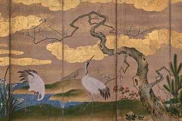 Un paravent pliant à six panneaux, à feuilles d’or, de
