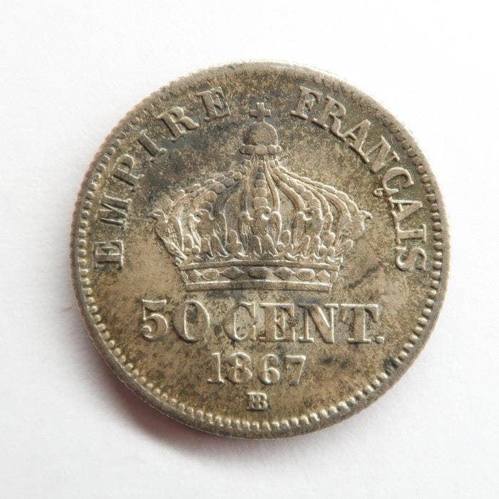 Frankrijk. Napoléon III. 50 Centimes 1867-BB, Strasbourg, Postzegels en Munten, Munten | Europa | Niet-Euromunten