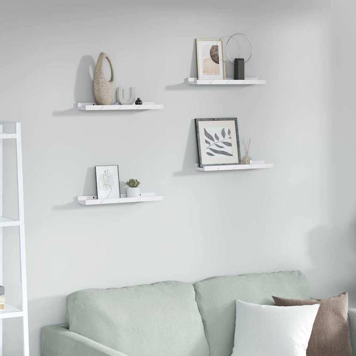 vidaXL Wandplank met plank 4 pcs Wit Marmer 40 x 9 x 3 cm, Huis en Inrichting, Kasten | Wandmeubels, Nieuw, Verzenden