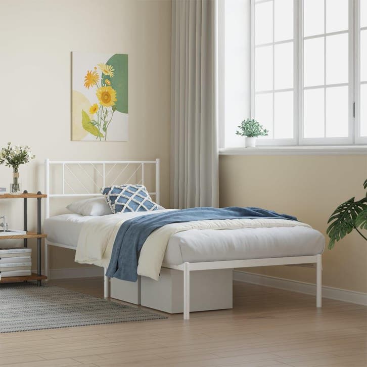 vidaXL Bedframe met hoofdbord metaal wit 80x200 cm, Huis en Inrichting, Slaapkamer | Bedden, Nieuw, Verzenden