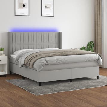 vidaXL Boxspring met matras en LED stof lichtgrijs 180x200, Verzenden