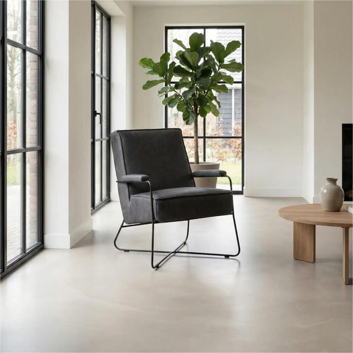 Leren fauteuil Hope - Vintage Grey (grijs), Huis en Inrichting, Fauteuils, 50 tot 75 cm, 75 tot 100 cm, Nieuw, Leer, Ophalen of Verzenden