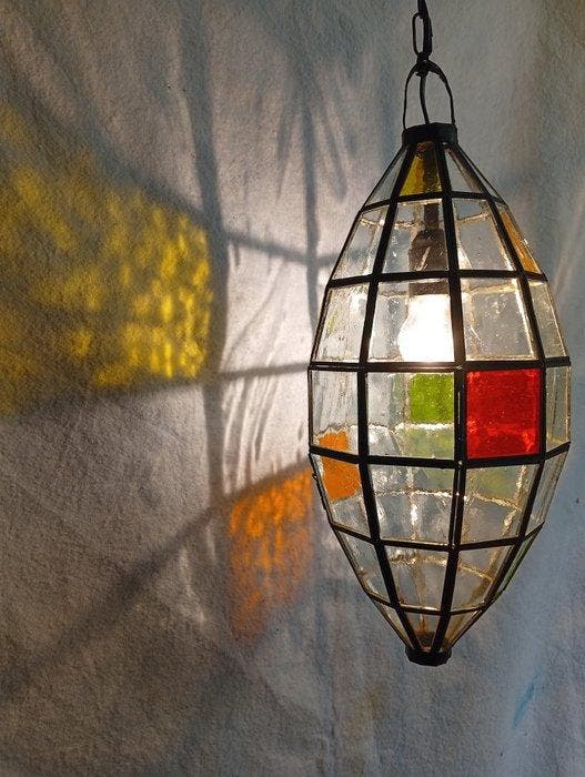 Plafondlamp - Glas-in-lood - Ambachtelijk glas-in-lood, Antiquités & Art, Curiosités & Brocante