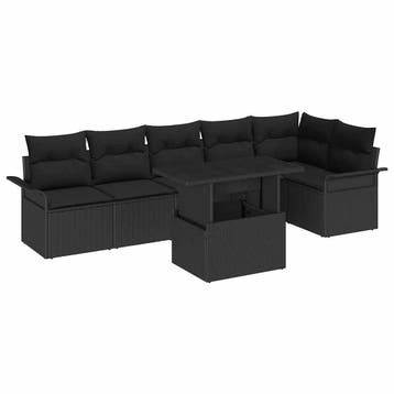 vidaXL Tuinbank Set met kussen met opslag 7 pcs Zwart Poly, Verzenden, Nieuw