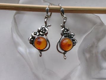 Argent, Amber - Boucles doreilles - Style Art nouveau