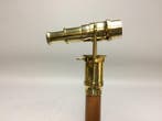 Canne de marche - Canne en bois avec télescope en laiton, Antiek en Kunst