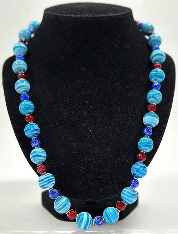 Elegante vintage halsketting van Murano-glas – azuurblauw,