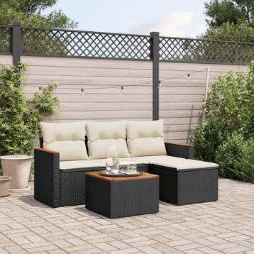 vidaXL 5-delige Loungeset met kussens poly rattan zwart, Verzenden, Nieuw, Loungeset