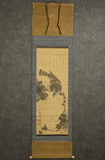 Very fine sumi-e painting Grapevine And Hawk, signed -