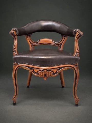 Bureaustoel - Hout, Leder - Antieke Armstoel 1920, Antiek en Kunst